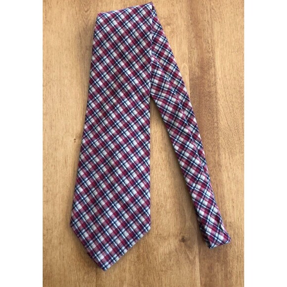 VINTAGE Abercrombie & Fitch Durable Goods Necktie Blue Red Plaid Cotton Retro - Picture 1 of 4